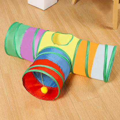 Rainbow Interactive Cat Toys,Foldable T-Movement 3-Ways Tunnels for Indoor Cats