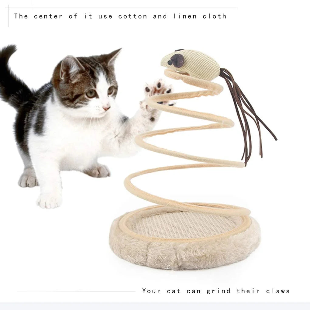 Cat Toy Small Cat Plush Toy with Coil Spring Plate and Fun Mouse Interactive Creative Kitten Durable Pet Toy