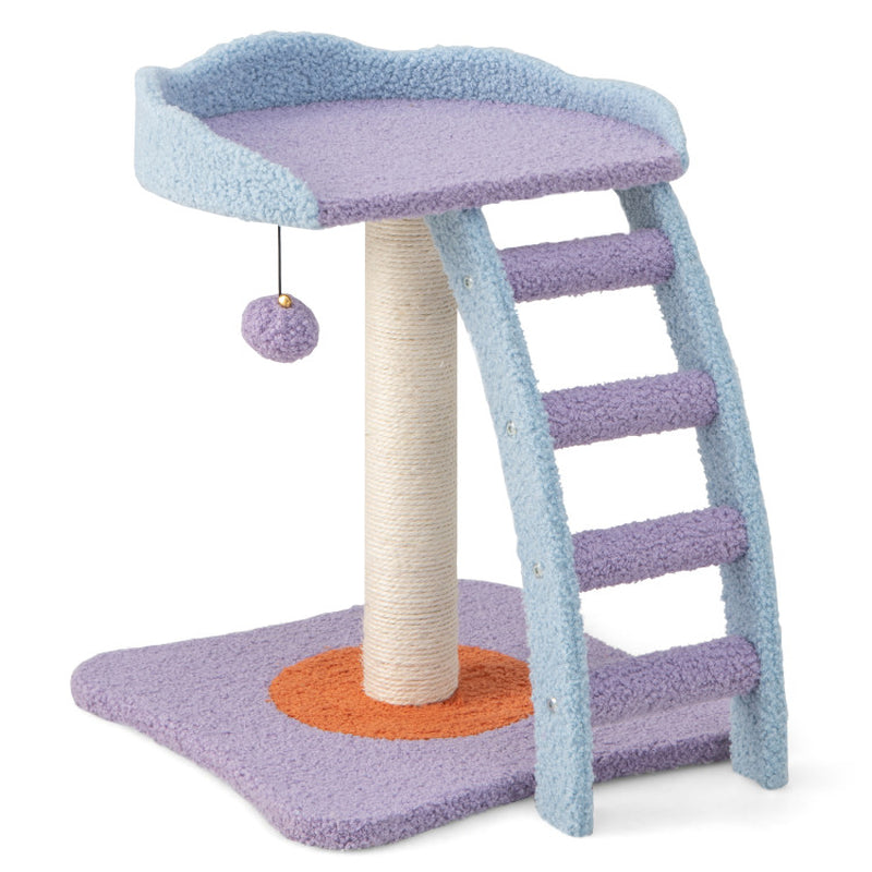 19 Inch Mohair Plush Cat Tree with Ladder and Jingling Ball