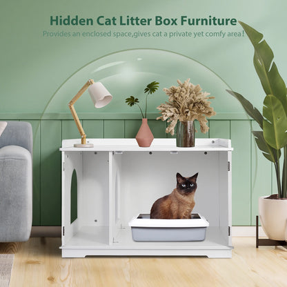 Multi-Functional Cat Washroom Bench Hidden Cat Litter Box Enclosure Furniture White