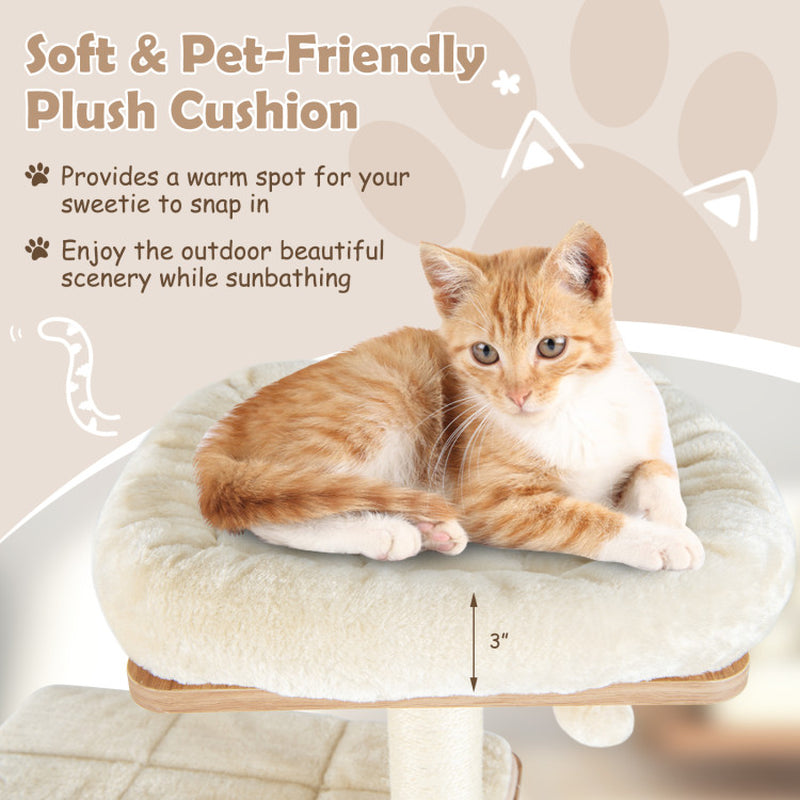 Modern Wooden Cat Tree with Perch Condos and Washable Cushions