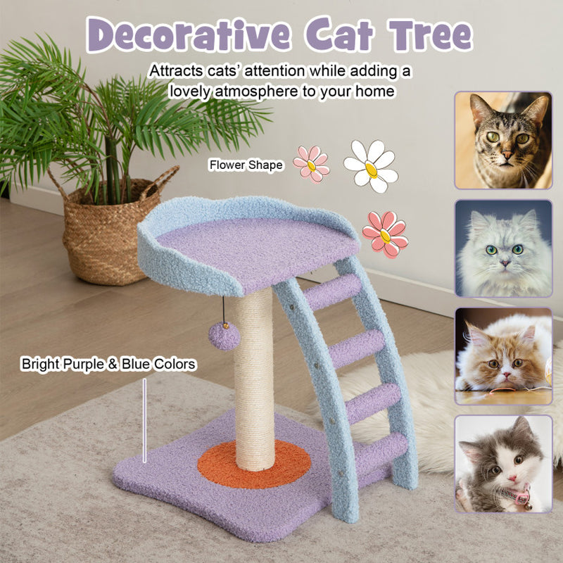 19 Inch Mohair Plush Cat Tree with Ladder and Jingling Ball