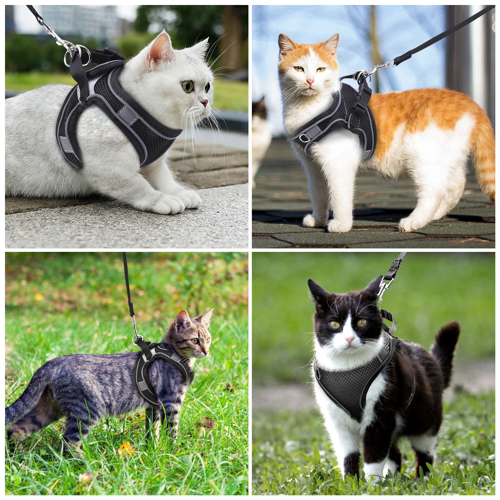 Cat Harness and Leash for Walking, Escape Proof Adjustable Cat Vest Harnesses, Easy Control Breathable Reflective Strips Jacket, Soft Harness for Puppy Small Medium Large Cats, Black(S)