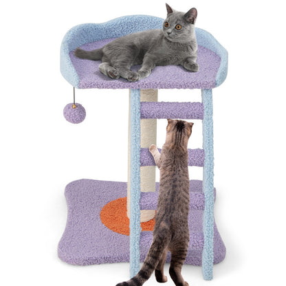 19 Inch Mohair Plush Cat Tree with Ladder and Jingling Ball