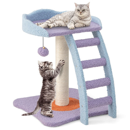 19 Inch Mohair Plush Cat Tree with Ladder and Jingling Ball