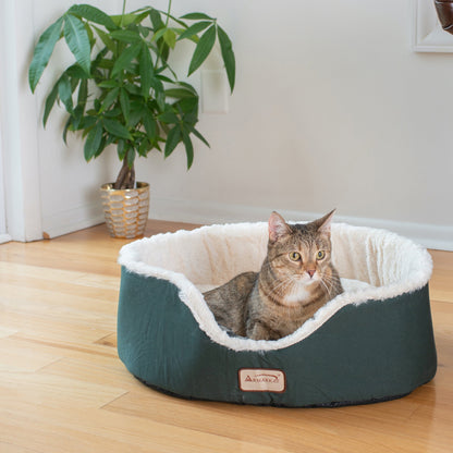 round Pet Cat Bed, Laurel Green