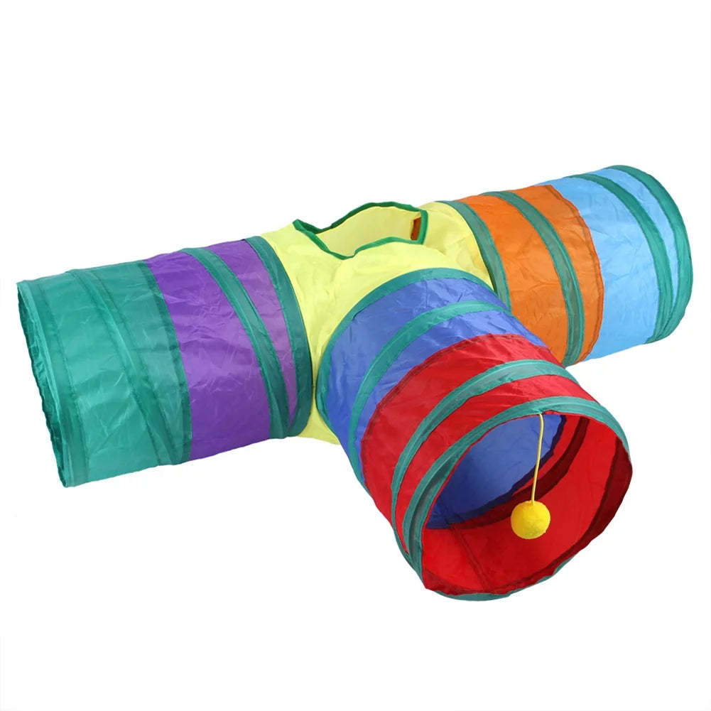 Rainbow Interactive Cat Toys,Foldable T-Movement 3-Ways Tunnels for Indoor Cats