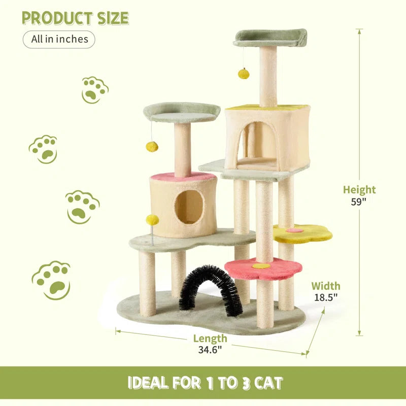 59" Cat Tree, Flower Cat Tree Tower