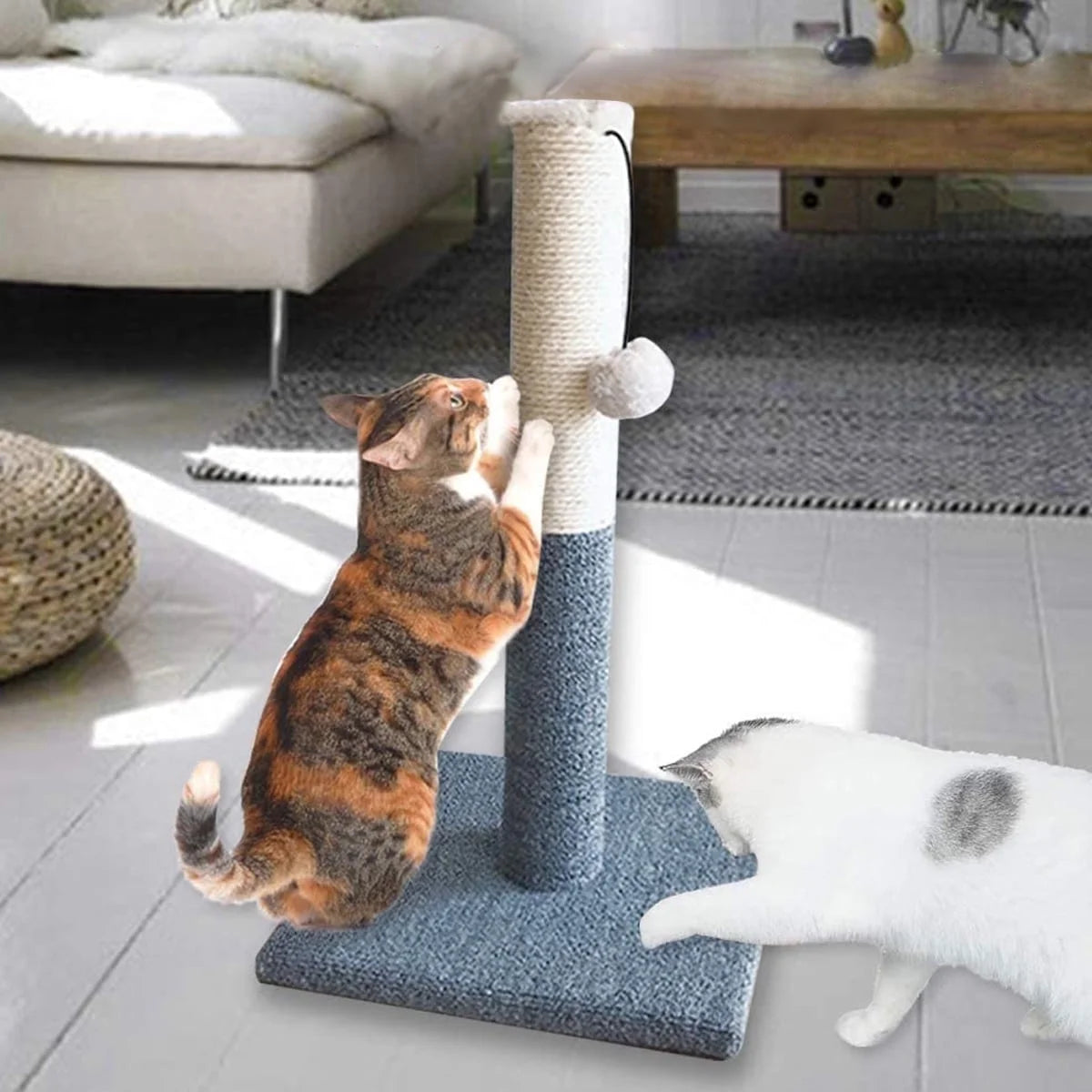 20" Cat Scratching Post, Cat Scratcher Pole Tower with Sisal Toy Board Pad for Indoor Cats