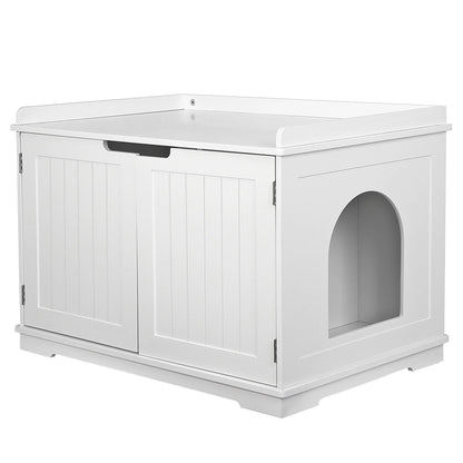 Multi-Functional Cat Washroom Bench Hidden Cat Litter Box Enclosure Furniture White