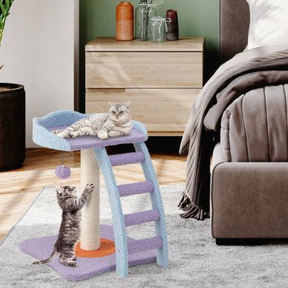 19 Inch Mohair Plush Cat Tree with Ladder and Jingling Ball