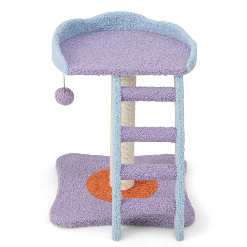 19 Inch Mohair Plush Cat Tree with Ladder and Jingling Ball