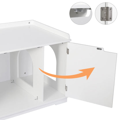 Multi-Functional Cat Washroom Bench Hidden Cat Litter Box Enclosure Furniture White