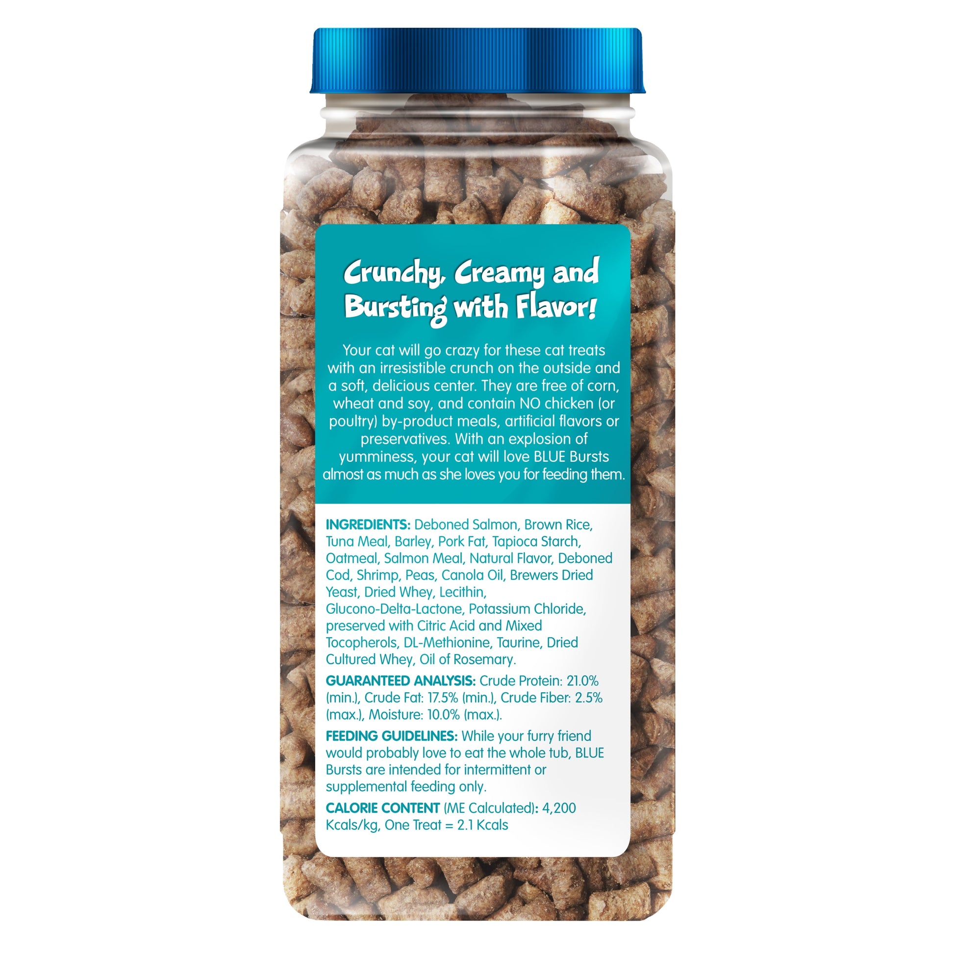 Bursts Crunchy & Creamy Dry Cat Treats, Great for Training, Seafood, 12-Oz. Tub