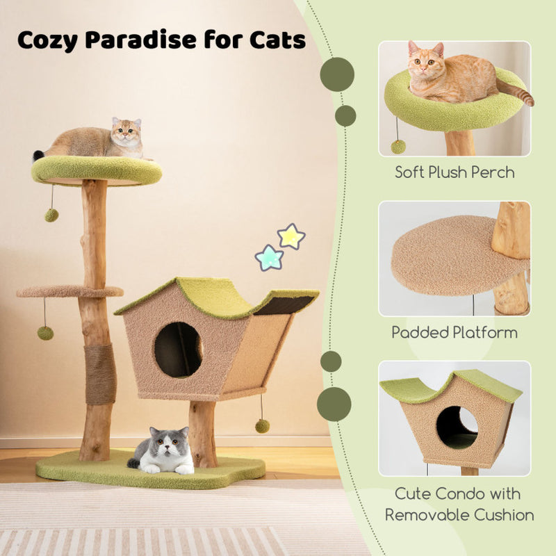 43 Inch Wooden Cat Tree with Padded Top Perch